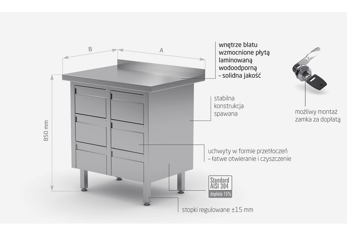 Stół przyścienny z sześcioma szufladami - POL-121-6