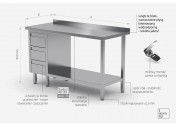 Stół przyścienny szafka z trzema szufladami i półką - szuflady po lewej stronie - POL-125-3-L
