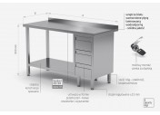 Stół przyścienny szafka z trzema szufladami i półką - szuflady po prawej stronie - POL-125-3-P