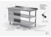 Stół przyścienny szafka z trzema szufladami i dwiema półkami - szuflady po lewej stronie - POL-125-3-L/2