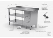 Stół przyścienny szafka z trzema szufladami i dwiema półkami - szuflady po prawej stronie - POL-125-3-P/2