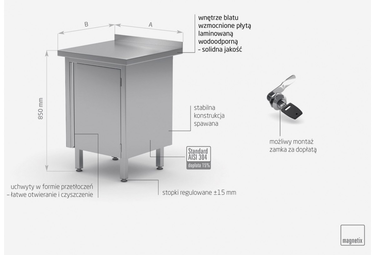 Stół przyścienny szafka z drzwiami na zawiasach - POL-128-1