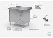 Stół przyścienny szafka z trzema szufladami i drzwiami na zawiasach - szuflady po prawej stronie - POL-136-3-P