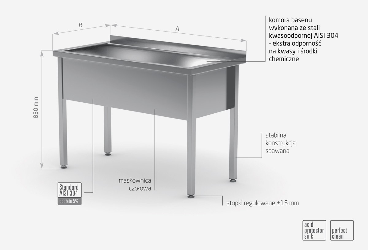 Stół z basenem jednokomorowym, wysokość komory 300 mm - POL-205/3