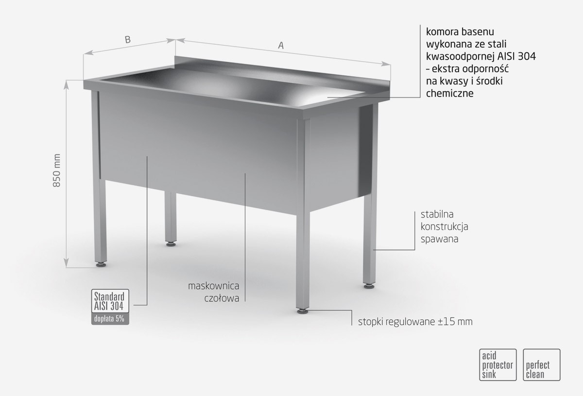 Stół z basenem jednokomorowym, wysokość komory 400 mm - POL-205/4