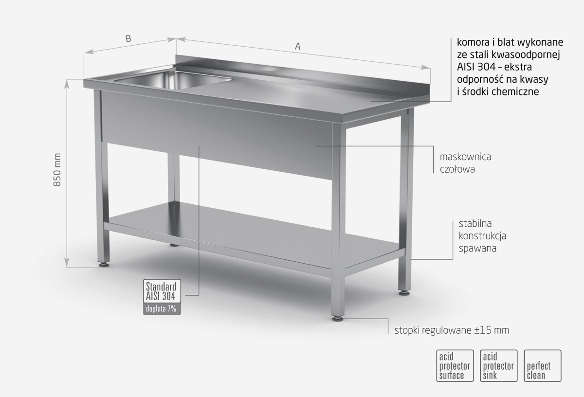 Stół ze zlewem i półką - komora po lewej stronie - POL-212-L