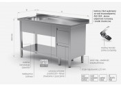 Stół ze zlewem, półką i szafką z dwiema szufladami - komora po lewej stronie - POL-215-L