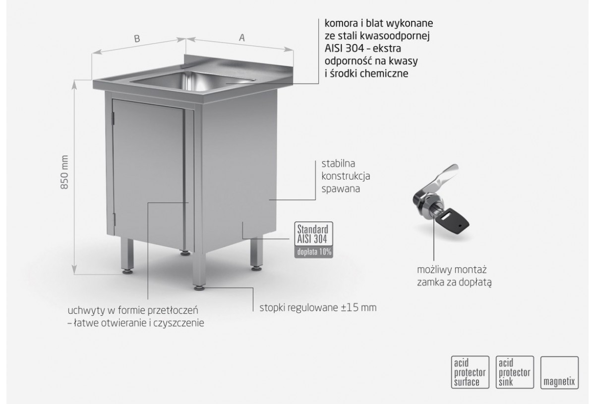 Stół ze zlewem, szafka z drzwiami na zawiasach - POL-218-1