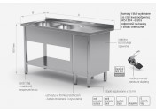 Stół z dwoma zlewami, półką i szafką z drzwiami na zawiasach - komory po lewej stronie - POL-226-L