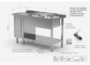 Stół z dwoma zlewami, półką i szafką z drzwiami na zawiasach - komory po prawej stronie - POL-226-P