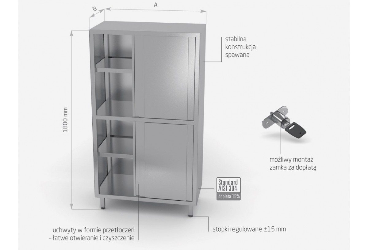 Szafa magazynowa z przegrodą i drzwiami suwanymi, (h) 1800 mm - POL-302