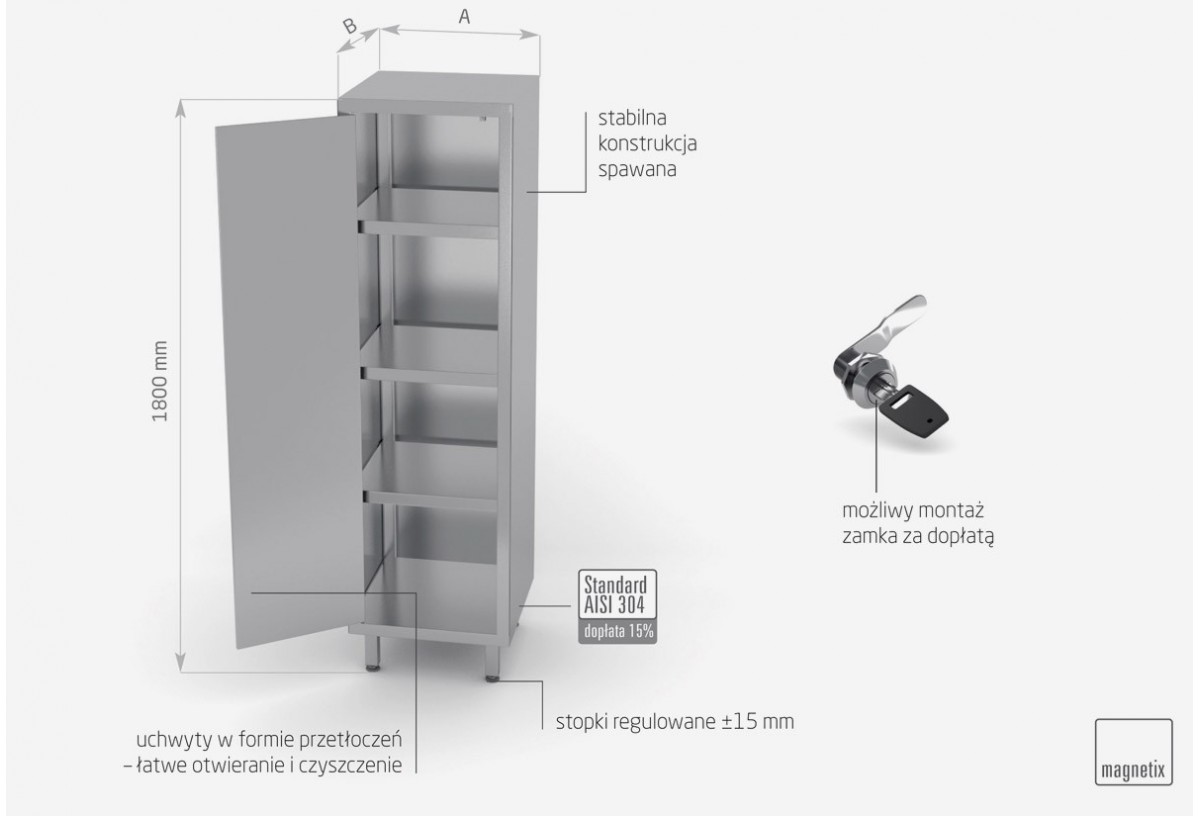 Szafa magazynowa z drzwiami na zawiasach (h) 1800 mm - POL-304-W