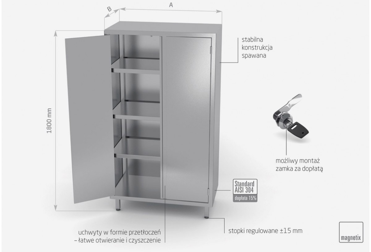 Szafa magazynowa z drzwiami na zawiasach (h) 1800 mm - POL-304