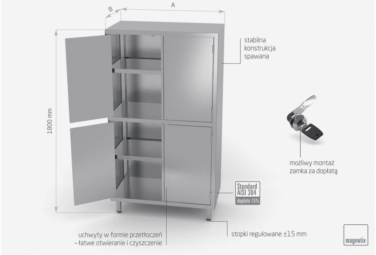 Szafa magazynowa z przegrodą i drzwiami na zawiasach h: 1800 mm - POL-305