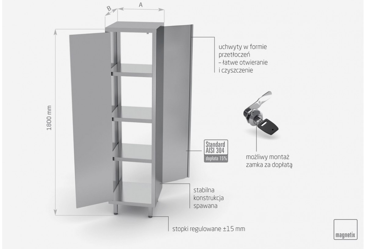 Szafa przelotowa z drzwiami na zawiasach h: 1800 mm - POL-312-W