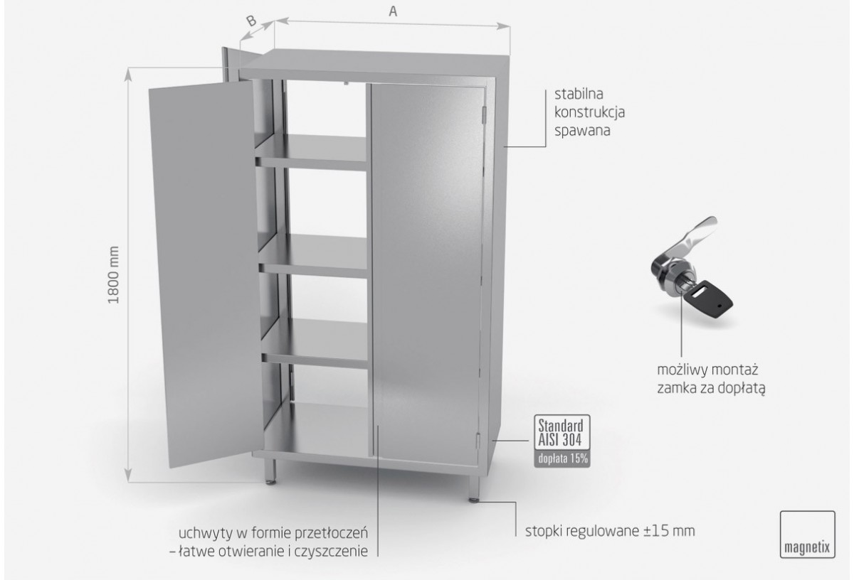 Szafa przelotowa z drzwiami na zawiasach h: 1800 mm - POL-312