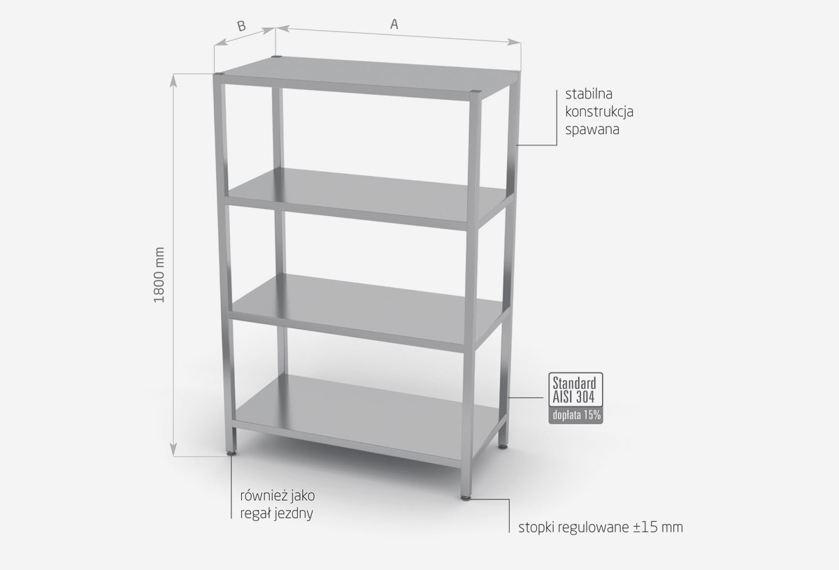 Regał magazynowy, 4 półki pełne - POL-334