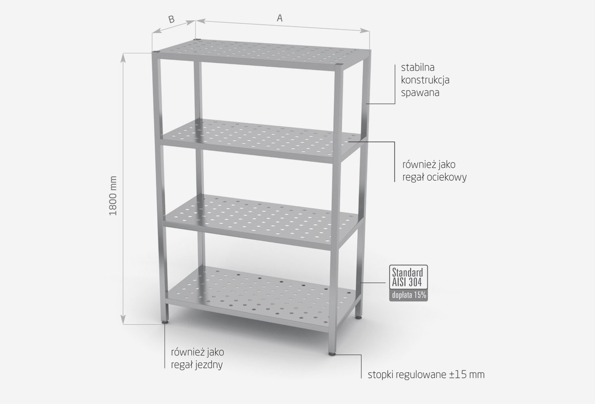 Regał magazynowy, 4 półki perforowane - POL-344