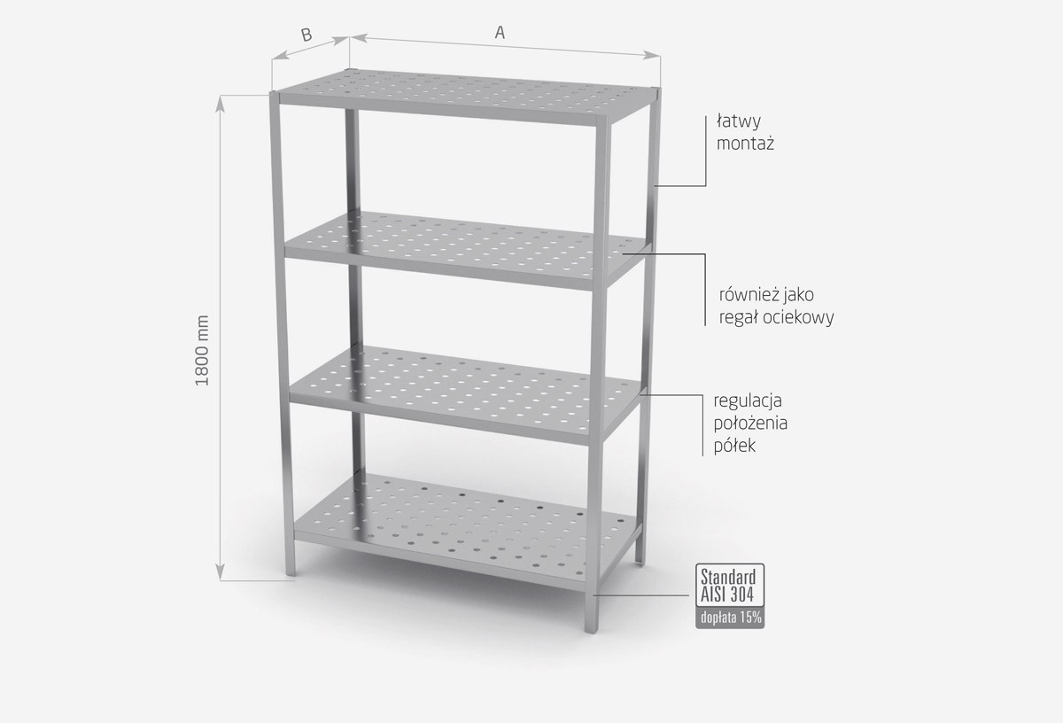 Regał magazynowy skręcany, 4 półki perforowane - POL-324
