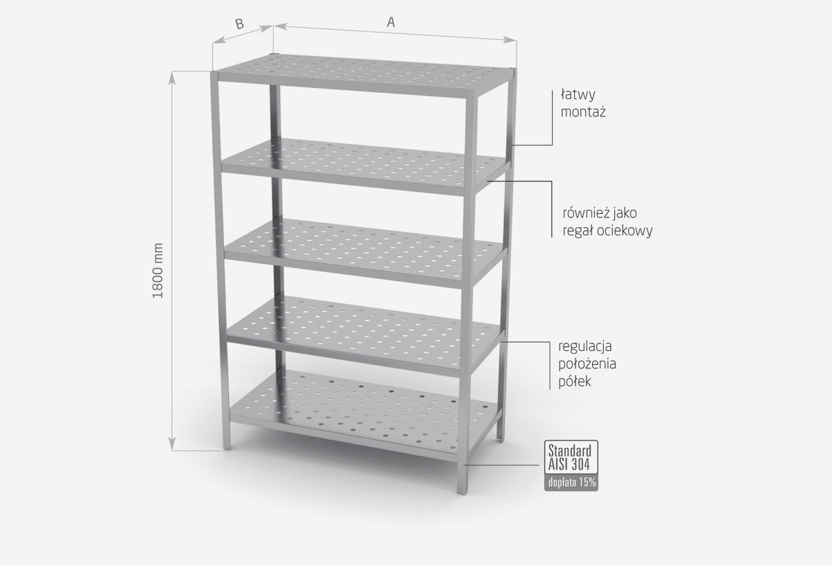 Regał magazynowy skręcany, 5 półek perforowanych - POL-325