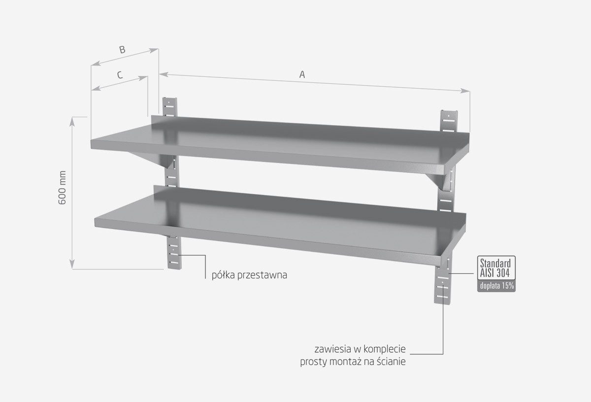 Półka wisząca przestawna, podwójna - POL-384