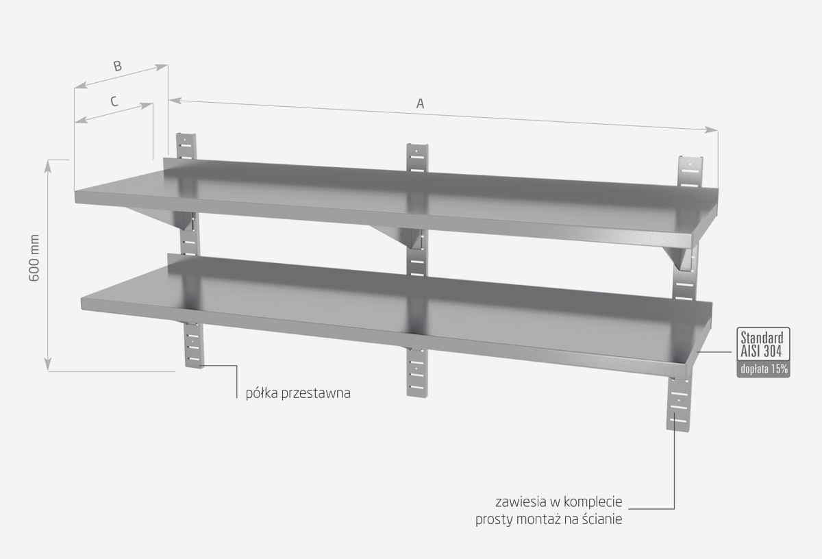 Półka wisząca przestawna, podwójna - POL-384-3