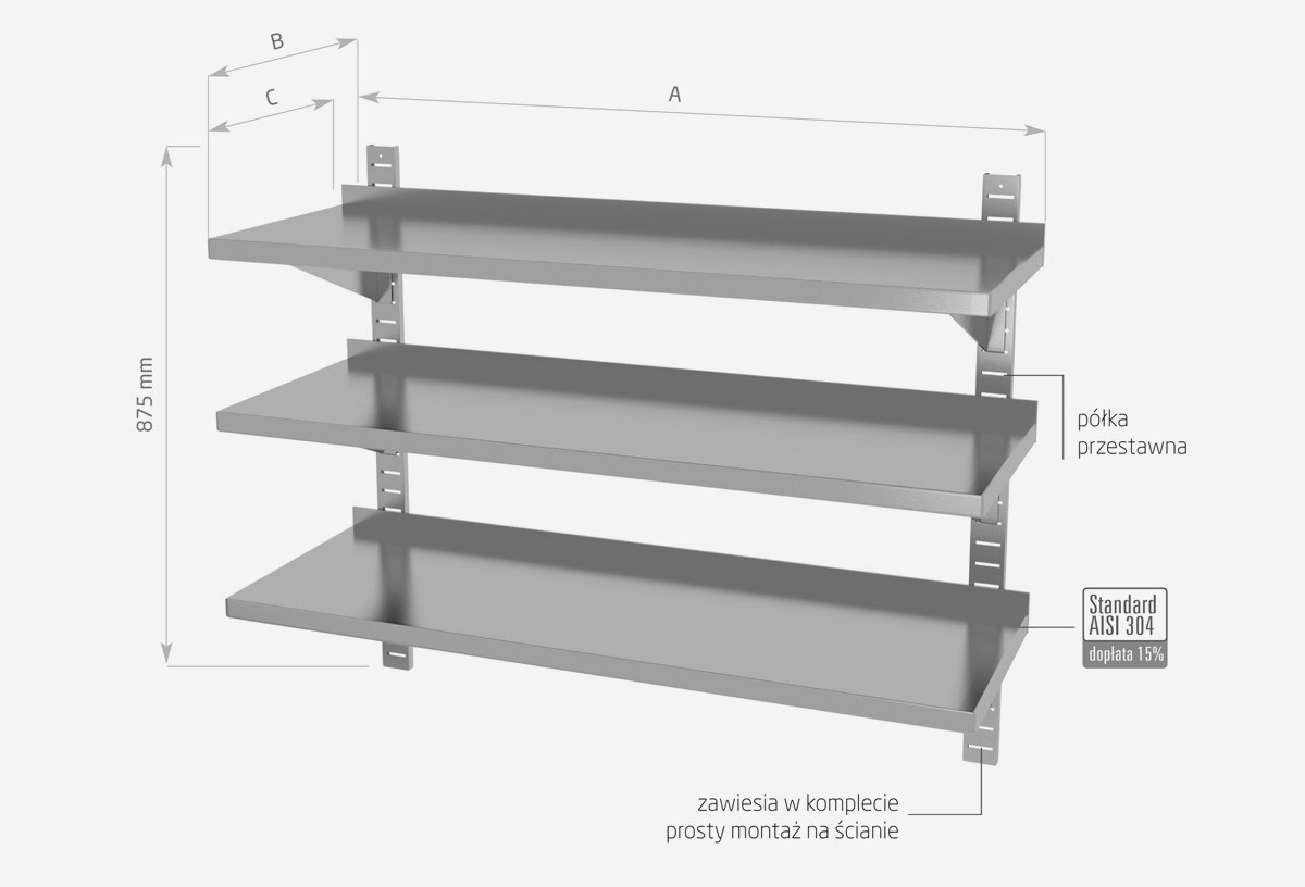 Półka wisząca przestawna, potrójna - POL-385