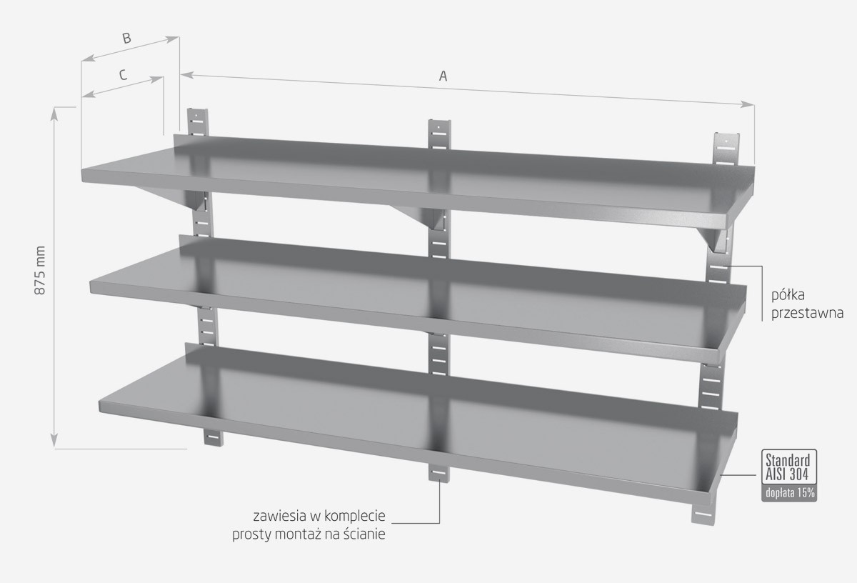 Półka wisząca przestawna, potrójna - POL-385-3