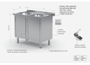 Stół z dwoma zlewami, szafka z drzwiami na zawiasach - POL-228