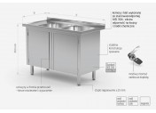 Stół z dwoma zlewami, szafka z drzwiami na zawiasach - komory po prawej stronie - POL-228-P