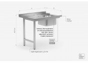 Stół załadowczy do zmywarek ze zlewem na dwóch nogach skręcany – lewy