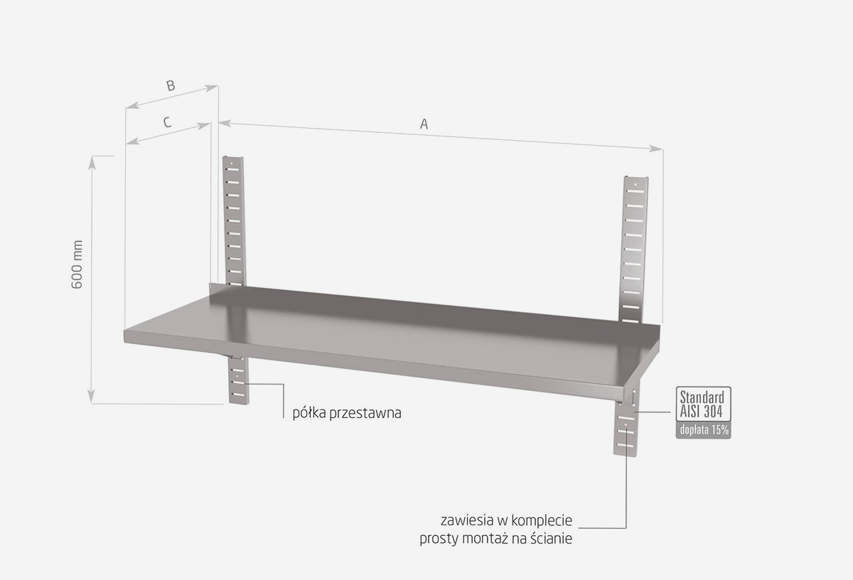 Półka wisząca przestawna pojedyncza - POL-381