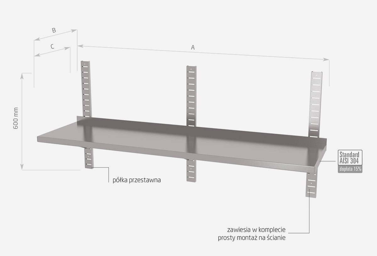 Półka wisząca przestawna pojedyncza - POL-381-3