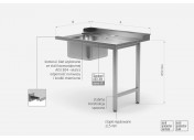Stół załadowczy do zmywarek ze zlewem na dwóch nogach - prawy