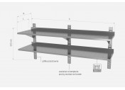 Półka wisząca przestawna podwójna, perforowana z trzema konsolami - POL-384-3-PERF