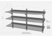 Półka wisząca przestawna potrójna, perforowana z trzema konsolami - POL-385-3-PERF